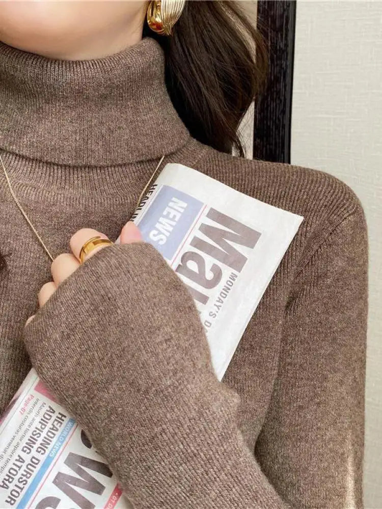 2026 Autumn Winter Basic Slim Soft Solid Color Turtleneck Sweater Women Pullover Casual Long Sleeve Chic Bottom Knitted Jumper