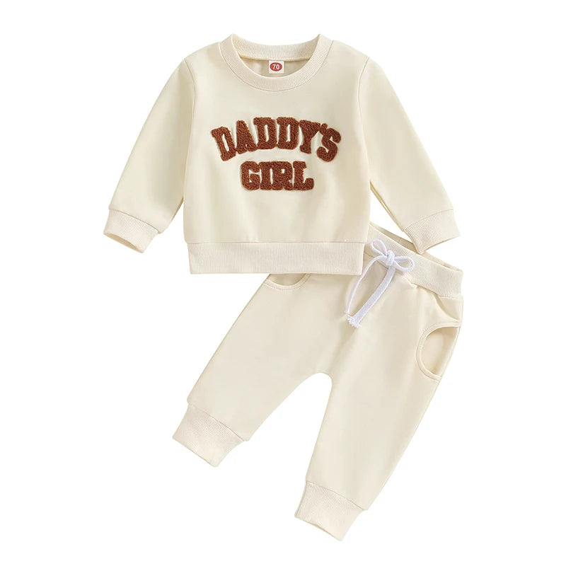 Newborn Baby Girls Sweat Outfits Letter Print Sweatshirt Long Pant Fall Winter Baby Clothes Set