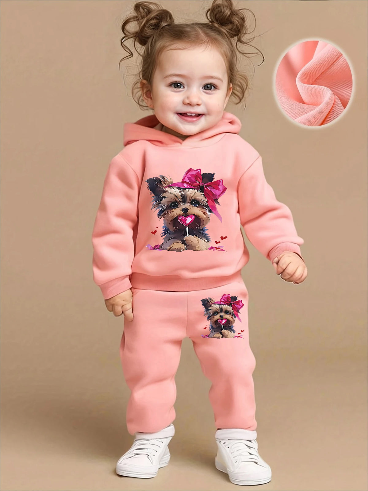 Big sale heart Dog Pink fleece spirng fall winter hooded clothing sets for baby girls cheap