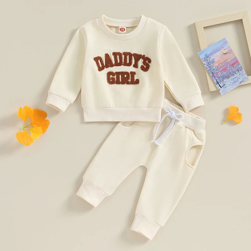 Newborn Baby Girls Sweat Outfits Letter Print Sweatshirt Long Pant Fall Winter Baby Clothes Set