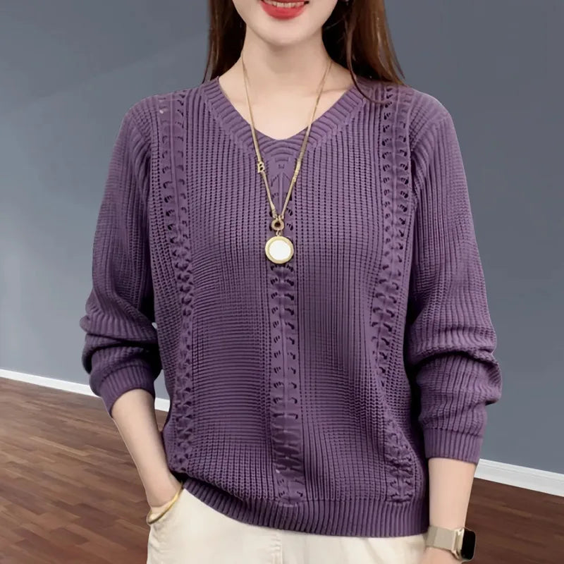 V-neck Knitted Sweater Autumn Popular Women's Clothing Foreign Style Inside with Solid Color Bottoming Shirt Top Jumpe Homme