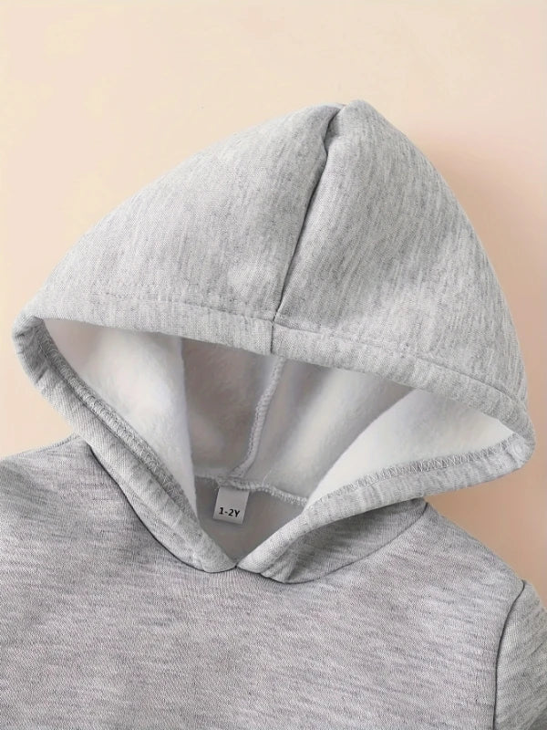 Adorable Cartoon Baby Boy Long-Sleeved Fleece Hoodie + Casual Pants Set - 2-Piece Fall/Winter Outfit