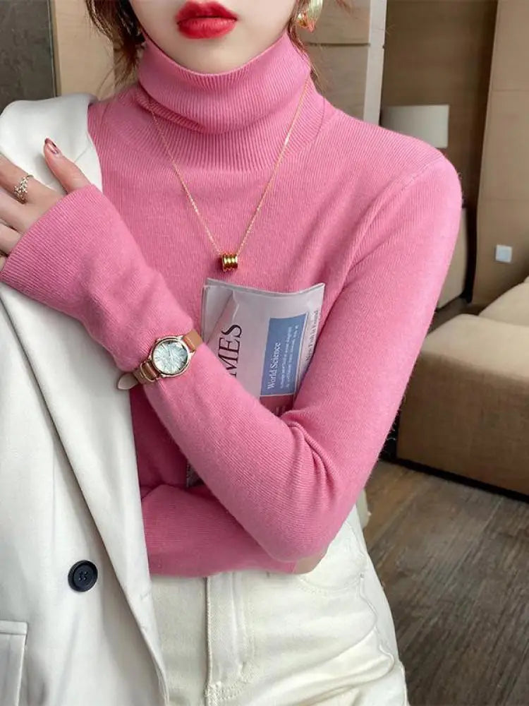 2026 Autumn Winter Basic Slim Soft Solid Color Turtleneck Sweater Women Pullover Casual Long Sleeve Chic Bottom Knitted Jumper