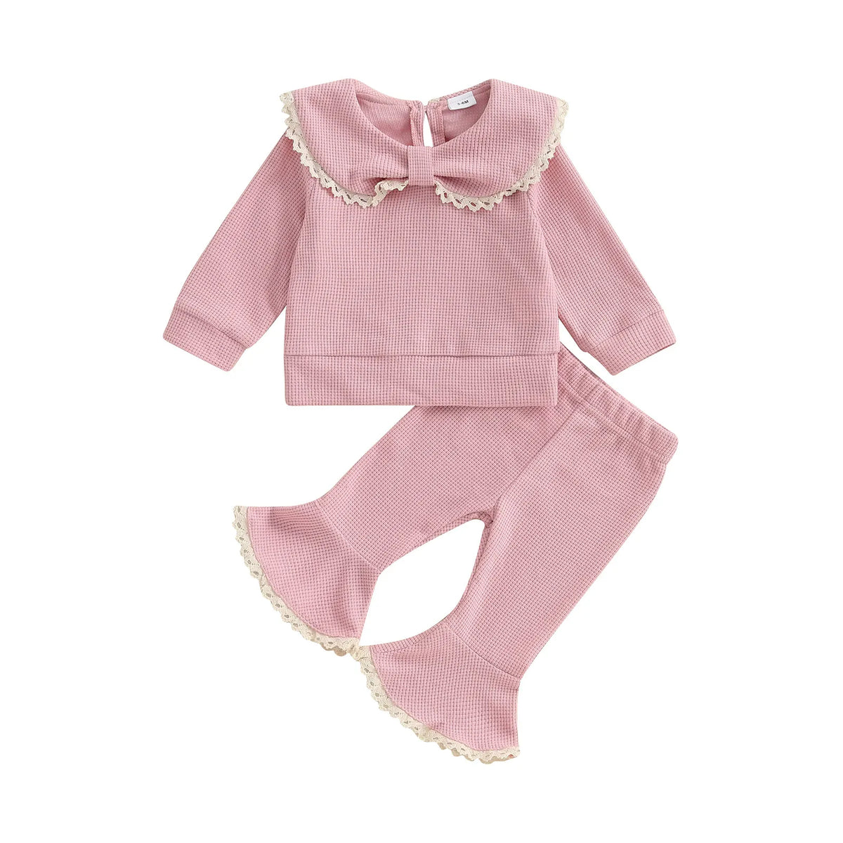 Baby Girl 2Pcs Fall Outfits Long Sleeve Bow Collar Tops Flare Pants Set Toddler Clothes