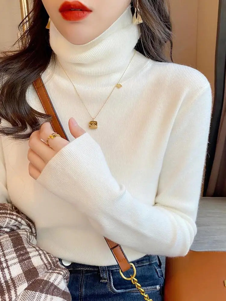 2026 Autumn Winter Basic Slim Soft Solid Color Turtleneck Sweater Women Pullover Casual Long Sleeve Chic Bottom Knitted Jumper