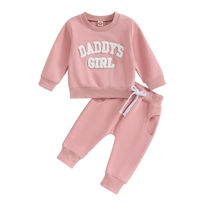 Newborn Baby Girls Sweat Outfits Letter Print Sweatshirt Long Pant Fall Winter Baby Clothes Set
