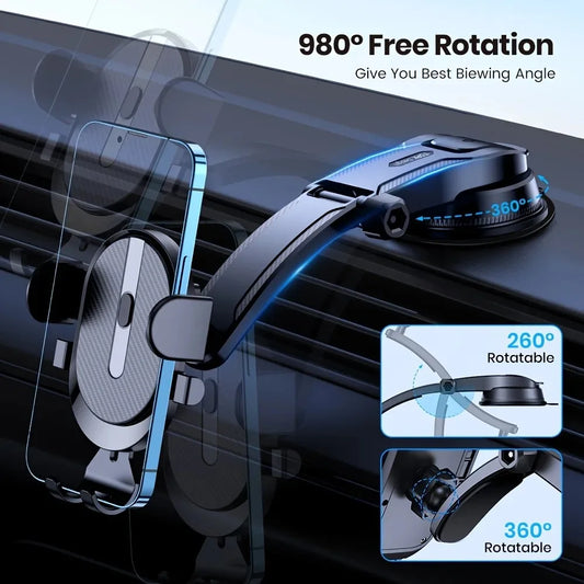 Car Phone Holder Mount Upgraded Handsfree Dashboard Stand Adjustable ABS Grip Compatible Devices Non-Waterproof Car Accessories