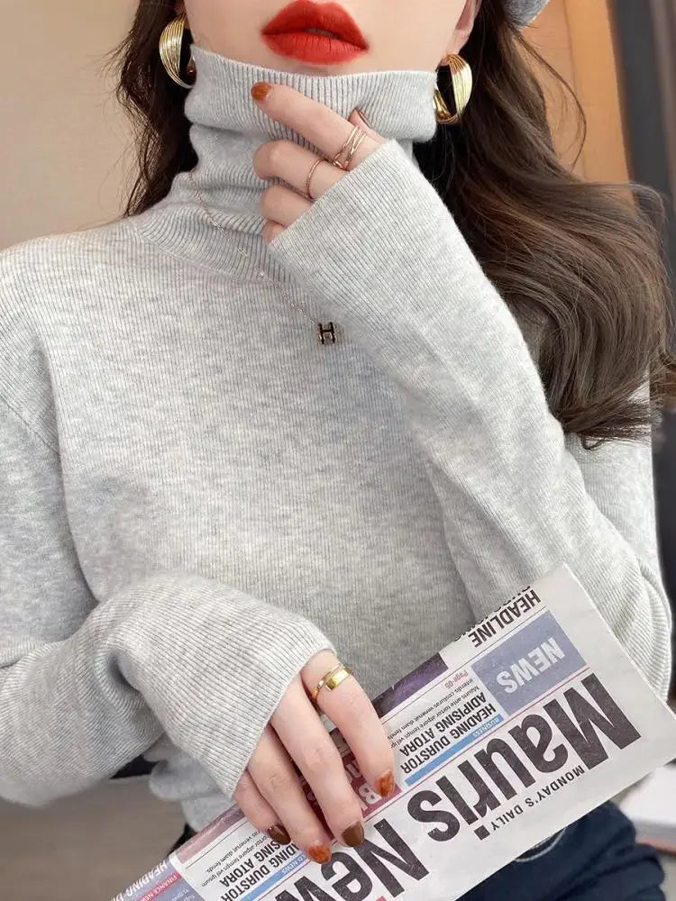 2026 Autumn Winter Basic Slim Soft Solid Color Turtleneck Sweater Women Pullover Casual Long Sleeve Chic Bottom Knitted Jumper