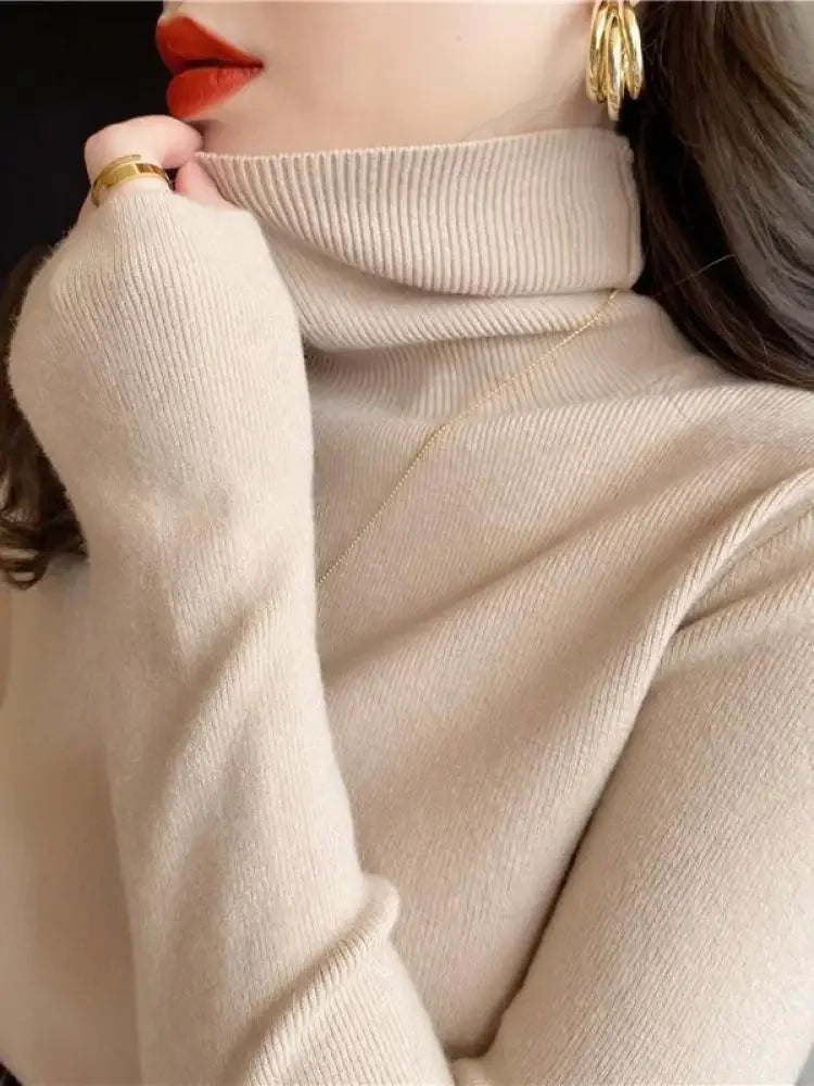 2026 Autumn Winter Basic Slim Soft Solid Color Turtleneck Sweater Women Pullover Casual Long Sleeve Chic Bottom Knitted Jumper