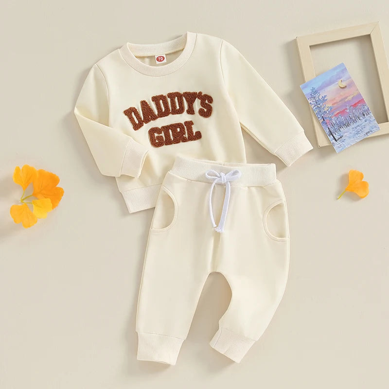 Newborn Baby Girls Sweat Outfits Letter Print Sweatshirt Long Pant Fall Winter Baby Clothes Set