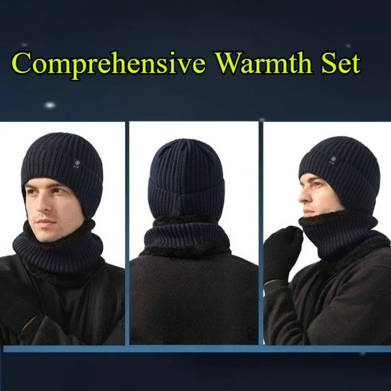 Outdoor Men Winter Knitted Hat Plush Warmth Peaked Cap Earmuff Casual Fashion Faux Fur Lined Hooded Hats Cycling Ear Protection
