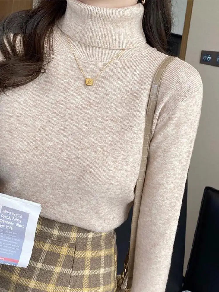 2026 Autumn Winter Basic Slim Soft Solid Color Turtleneck Sweater Women Pullover Casual Long Sleeve Chic Bottom Knitted Jumper