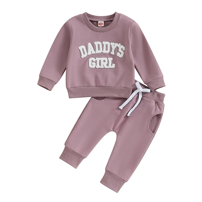 Newborn Baby Girls Sweat Outfits Letter Print Sweatshirt Long Pant Fall Winter Baby Clothes Set