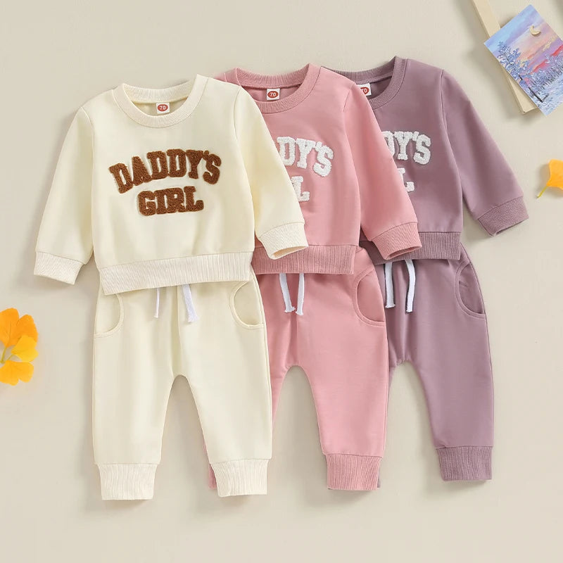 Newborn Baby Girls Sweat Outfits Letter Print Sweatshirt Long Pant Fall Winter Baby Clothes Set