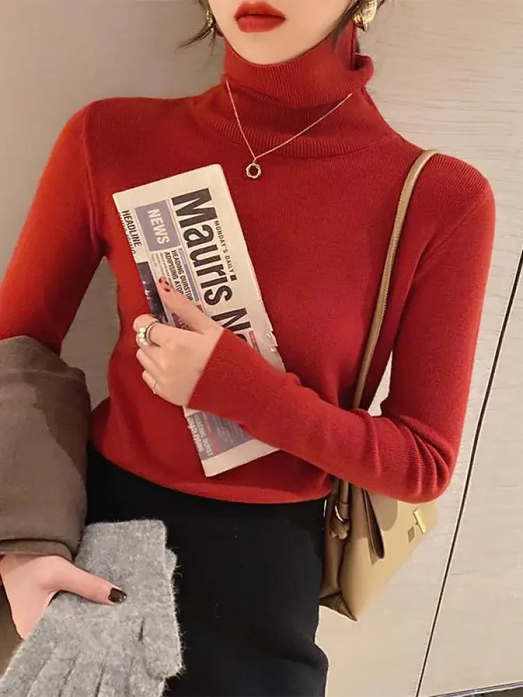 2026 Autumn Winter Basic Slim Soft Solid Color Turtleneck Sweater Women Pullover Casual Long Sleeve Chic Bottom Knitted Jumper