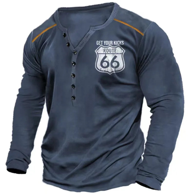 Vintage Men's T Shirt Long Sleeve Top Street Tees Usa Route 66 Letter Graphic 3d Print T-Shirt Fall Oversized Loose Clothing 4xl